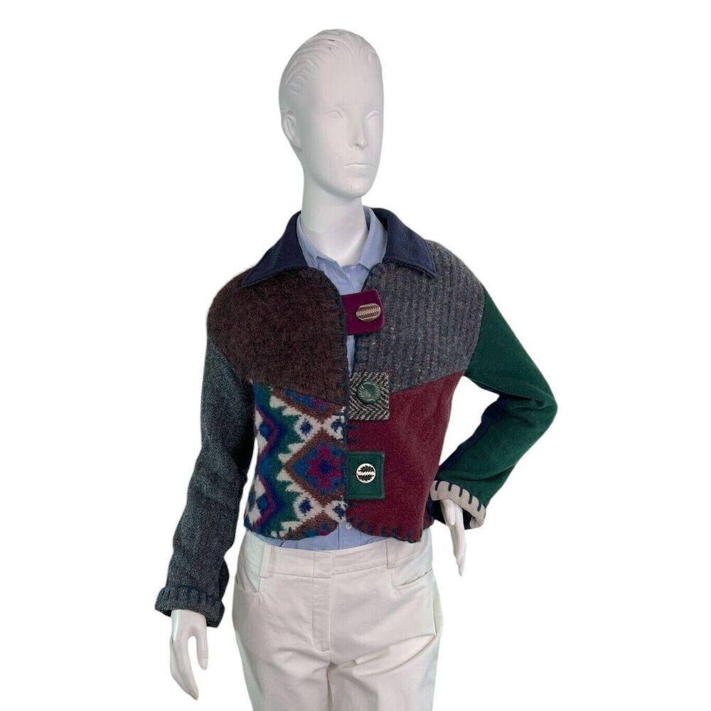 Baabaazuzu Patchwork Wool Upcycled Sweater Jacket Hand Blanket Stitched $218 SM - Picture 3 of 9